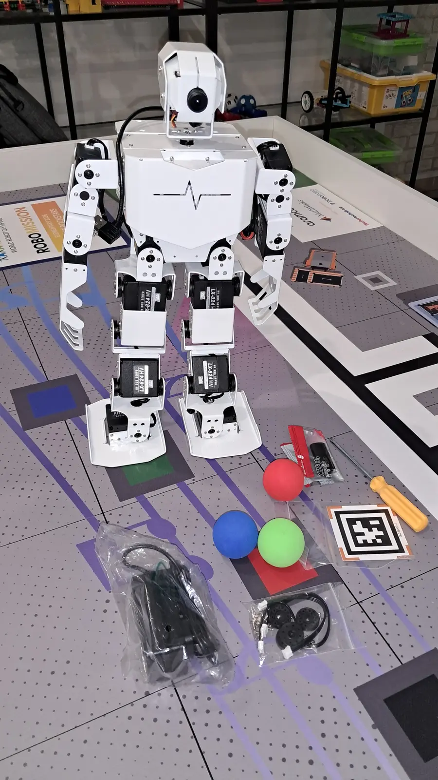 Гуманоїдний робот із камерою на навчальному полі